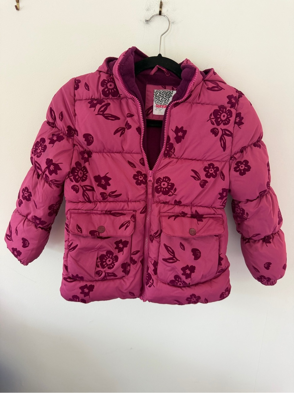 Kensie Girl Fuchsia Floral Puffer Jacket with Hood